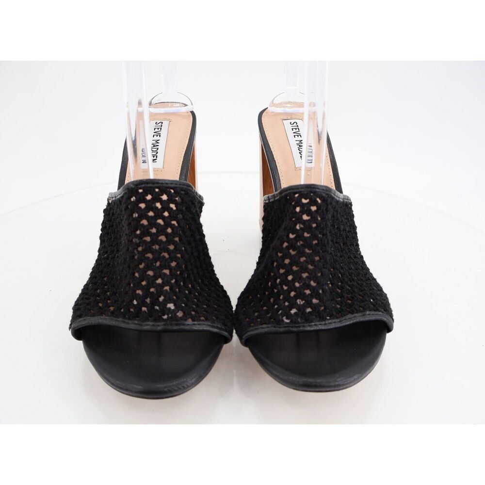 Steve Madden Cataleya Block Heel Sandal Size 11M Crochet Mule Slip On Shoe Black - Picture 3 of 11